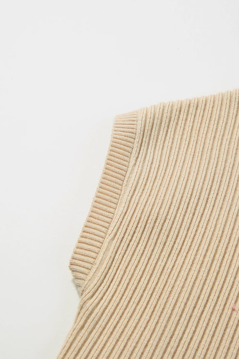 Ribbed Mock Neck Patch Pocket Drop Shoulder Short Sleeve Sweater